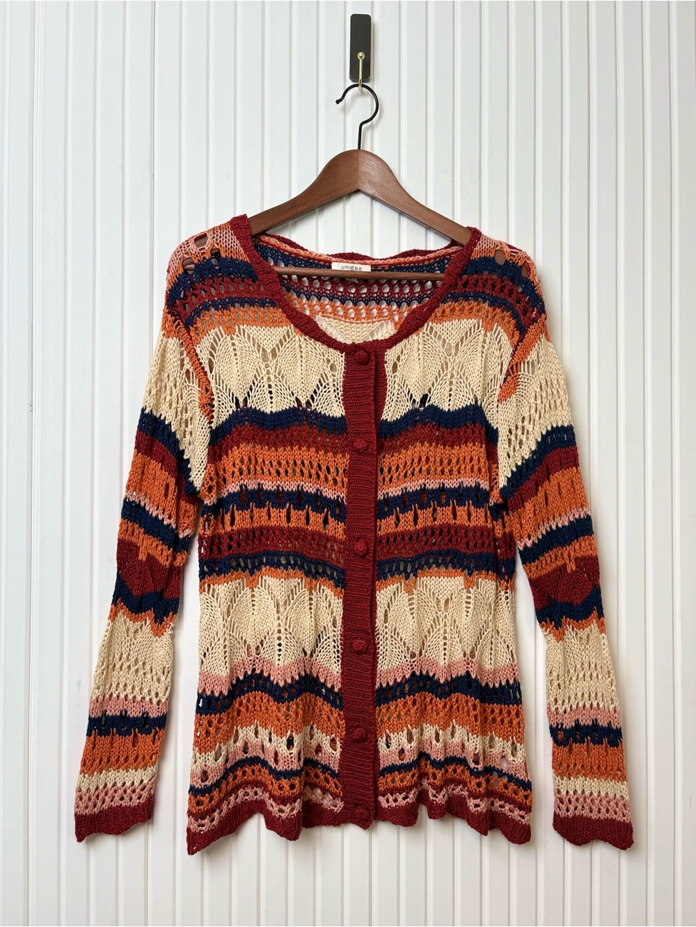 Womens Fall Crochet Button-Up Top Bohemian Hippie Earthy Festival Layer Cover